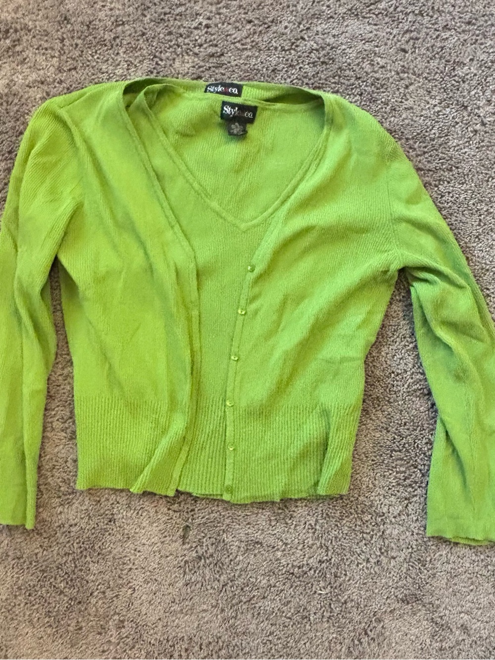 Style & Co. Bright Lime V-Neck Button Cardigan